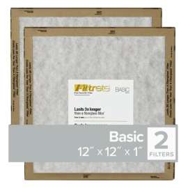 Filtrete FPL10-2PK-24 Flat Panel Air Filter, 12 in L, 12 in W, 2 MERV, For: Air Conditioner, Furnace and HVAC System