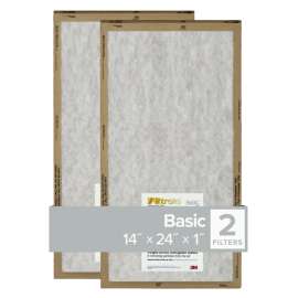 Filtrete FPL23-2PK-24 Flat Panel Air Filter, 24 in L, 14 in W, 2 MERV, For: Air Conditioner, Furnace and HVAC System