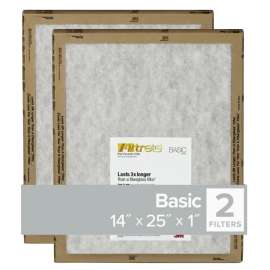Filtrete FPL04-2PK-24 Flat Panel Air Filter, 25 in L, 14 in W, 2 MERV, For: Air Conditioner, Furnace and HVAC System