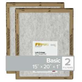 Filtrete FPL06-2PK-24 Flat Panel Air Filter, 20 in L, 15 in W, 2 MERV, For: Air Conditioner, Furnace and HVAC System