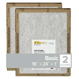 Filtrete FPL21-2PK-24 Flat Panel Air Filter, 24 in L, 18 in W, 2 MERV, For: Air Conditioner, Furnace and HVAC System