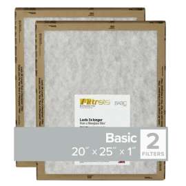 Filtrete FPL03-2PK-24 Flat Panel Air Filter, 25 in L, 20 in W, 2 MERV, For: Air Conditioner, Furnace and HVAC System