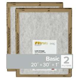 Filtrete FPL22-2PK-24 Flat Panel Air Filter, 30 in L, 20 in W, 2 MERV, For: Air Conditioner, Furnace and HVAC System