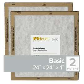Filtrete FPL12-2PK-24 Flat Panel Air Filter, 24 in L, 24 in W, 2 MERV, For: Air Conditioner, Furnace and HVAC System