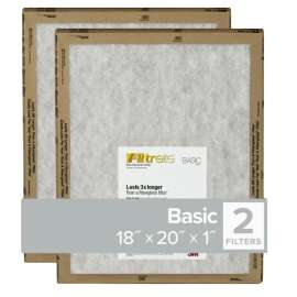 Filtrete FPL45-2PK-24 Flat Panel Air Filter, 20 in L, 18 in W, 2 MERV, For: Air Conditioner, Furnace and HVAC System