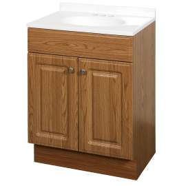 Zenna Home RBC24KK 2-Door Raised Panel Vanity with Top, Wood, Oak, Cultured Marble Sink, White Sink