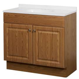 Zenna Home RBC36KK 2-Door Raised Panel Vanity with Top, Wood, Oak, Cultured Marble Sink, White Sink