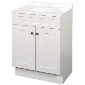 Zenna Home SBC24WW 2-Door Shaker Vanity with Top, Wood, White, Cultured Marble Sink, White Sink
