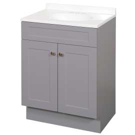 Zenna Home SBC24GY 2-Door Shaker Vanity with Top, Wood, Cool Gray, Cultured Marble Sink, White Sink