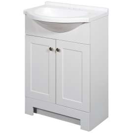 Zenna Home SEC24WW 2-Door Euro Shaker Vanity with Top, Wood, White, Cultured Marble Sink, White Sink