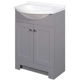 Zenna Home SEC24GY 2-Door Euro Shaker Vanity with Top, Wood, Cool Gray, Cultured Marble Sink, White Sink