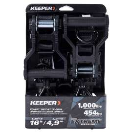 KEEPER 85450 Tie-Down, 1-1/4 in W, 16 ft L, Black, 1000 lb Working Load, J-Hook End