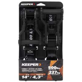 KEEPER 85454 Tie-Down, 1 in W, 14 ft L, Black, 500 lb Working Load, S-Hook End