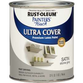 RUST-OLEUM PAINTER'S Touch 267335 Exterior Paint, Satin, Stone Gray, 1 qt