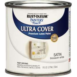 RUST-OLEUM PAINTER'S Touch 267300 Multi-Purpose Latex Enamel, Satin, Blossom White, 0.5 pt