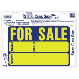 HY-KO 605 Static Cling Neon Sign, FOR SALE, Yellow Legend, Blue Background, Vinyl, 8 in H x 12 in W Dimensions