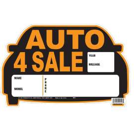Hy-Ko 22121 Die-Cut Sign, AUTO 4 SALE, Orange Legend, Black Background, Polystyrene, 13 in W x 8-1/2 in H Dimensions