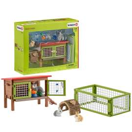 Schleich-S Farm World Series 42420 Rabbit Hutch Toy, 3 to 8 years, Plastic, Brown/Green