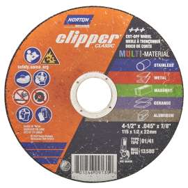 NORTON Clipper Classic AC AO/SC Series 70184609135 Cut-off Wheel, 4-1/2 in Dia, 0.045 in Thick, 7/8 in Arbor