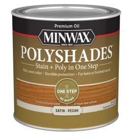 Minwax PolyShades 213204444 Wood Stain and Polyurethane, Satin, Pecan, Liquid, 0.5 pt, Can