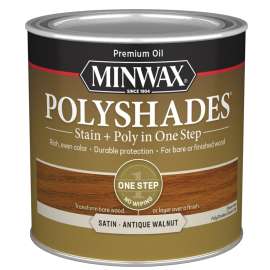 Minwax PolyShades 213404444 Wood Stain and Polyurethane, Antique Walnut, Liquid, 0.5 pt, Can