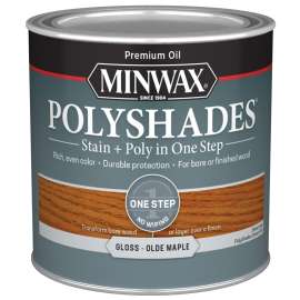 Minwax PolyShades 214304444 Wood Stain and Polyurethane, Gloss, Olde Maple, Liquid, 0.5 pt, Can