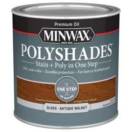 Minwax PolyShades 214404444 Wood Stain and Polyurethane, Antique Walnut, Liquid, 0.5 pt, Can