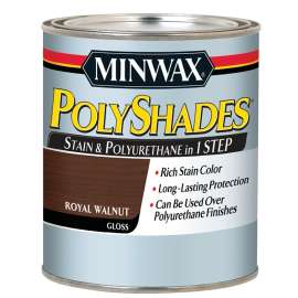 Minwax PolyShades 214504444 Wood Stain and Polyurethane, Gloss, Royal Walnut, Liquid, 0.5 pt, Can
