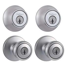 Kwikset 242T 26D CP K6 Entry Knob and Deadbolt, 3 Grade, Knob Handle, Keyed One Side Key, Metal, Satin Chrome