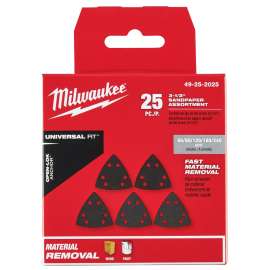 Milwaukee 49-25-2025 Triangle Sandpaper Variety Pack, 60, 80, 120, 180, 240 Grit, Silicon Carbide Abrasive, 3-1/2 in L
