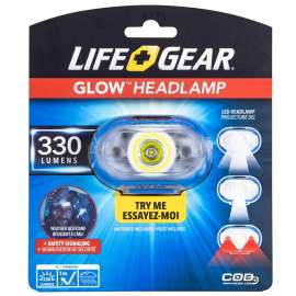 LIFE+GEAR 41-3827 Multi-Function Glow Headlamp, AAA Battery, Alkaline Battery, COB LED Lamp, 330 Lumens, 2.5 hr Run Time