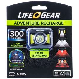 LIFE+GEAR 41-3919 USB Rechargeable Headlamp, 850 mAh, Lithium-Ion, Rechargeable Battery, COB LED Lamp, 300 Lumens