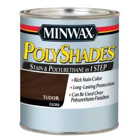 Minwax PolyShades 61460444 Wood Stain and Polyurethane, Gloss, Tudor, Liquid, 1 qt, Can