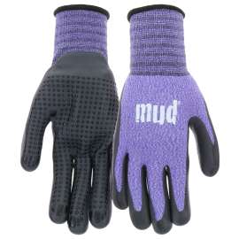 mud MD31011V-W-SM Coated Gloves, Women's, S/M, Knit Cuff, Nitrile Coating, Violet