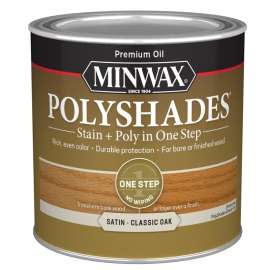 Minwax PolyShades 213704444 Wood Stain and Polyurethane, Satin, Classic Oak, Liquid, 0.5 pt, Can
