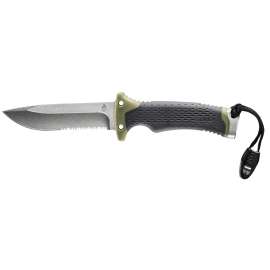 GERBER 31-003941 Ultimate Survival Knife, 4-3/4 in L Blade, Steel Blade, Ergonomic, Textured Handle, Green Handle