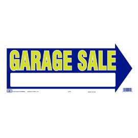 HY-KO 22451 Directional Sign, GARAGE SALE (Arrow), Yellow Legend, Blue Background, Plastic, 9 in H x 18 in W Dimensions