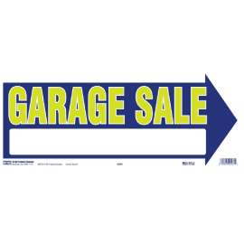 HY-KO 22461 Neon Directional Sign, GARAGE SALE (Arrow), Yellow Legend, Blue Background, Corrugated Plastic