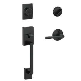 Schlage F Series F60 CEN 622 LAT Handleset, AAA Grade, Keyed Key, Brass, Matte Black, 2-3/8, 2-3/4 in Backset, F Keyway