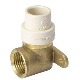 B & K 440-030NL Drop Ear Pipe Elbow, 1/2 in, FIP x Solvent, 90 deg Angle, Brass/CPVC