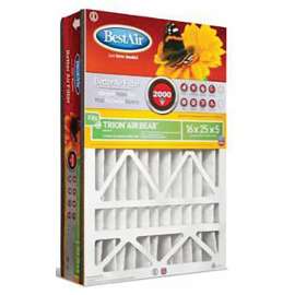 BestAir AB1625-11R Air Cleaning Furnace Filter, 16 in L, 25 in W, 11 MERV, 1000 to 1200 MPR, Cardboard Frame