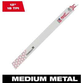 Milwaukee Torch SAWZALL Series 48-01-2789 Reciprocating Saw Blade, 1 in W, 12 in L, 18 TPI, Bi-Metal Cutting Edge