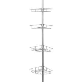 Zenna Home 2156NN Corner Tension Pole Shower Caddy, 8 in OAL, 11-1/2 in OAW, 4-Shelf, Steel, Satin Nickel