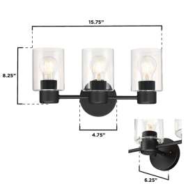 Westinghouse Sylvestre Series 61156 Wall Fixture, 120 V, 3-Lamp, Incandescent, LED Lamp, Steel Fixture