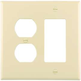 Eaton Wiring Devices PJ826A Combination Wallplate, 4-7/8 in L, 4-15/16 in W, 2 -Gang, Polycarbonate, Almond
