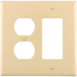 Eaton Wiring Devices PJ826V Combination Wallplate, 4-7/8 in L, 4-15/16 in W, 2 -Gang, Polycarbonate, Ivory