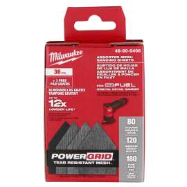 Milwaukee 48-80-5406 Mesh Sanding Sheet, 3-5/8 in W, 3-3/4 in L, 80, 120, 180 Grit, Aluminum Oxide Abrasive, Nylon Backing