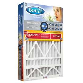 BestAir HW1625-13R Air Cleaning Furnace Filter, 16 in L, 25 in W, 13 MERV, 1500 to 1900 MPR, Cardboard Frame
