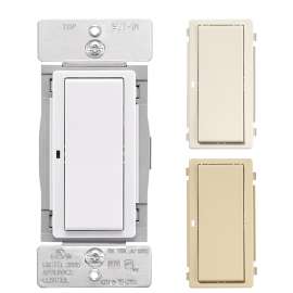 EATON WFSW15-C2-SP-L Smart Switch, 1 -Pole, 3 -Way, 120 VAC, 60 Hz, Wi-Fi, Light Almond/Ivory/White