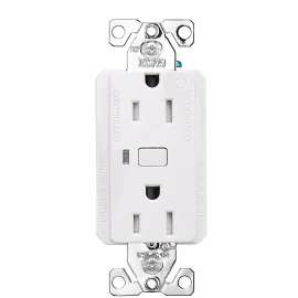 EATON WFTRCR15-W-SP-L Smart Duplex Receptacle, 2 -Pole, 15 A, 120 VAC, NEMA 5-15R Socket, White